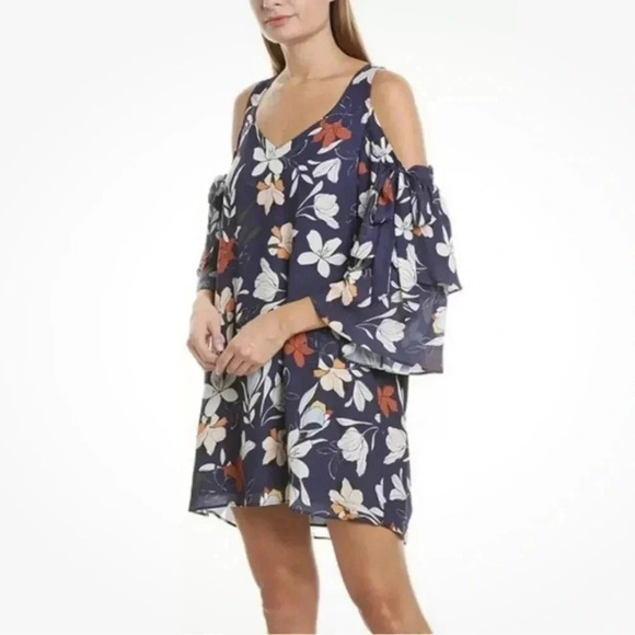 Parker Moondance Floral Cold Shoulder Ruffle Bell Sleeve Dress Size XS NWT - Picture 9 of 9